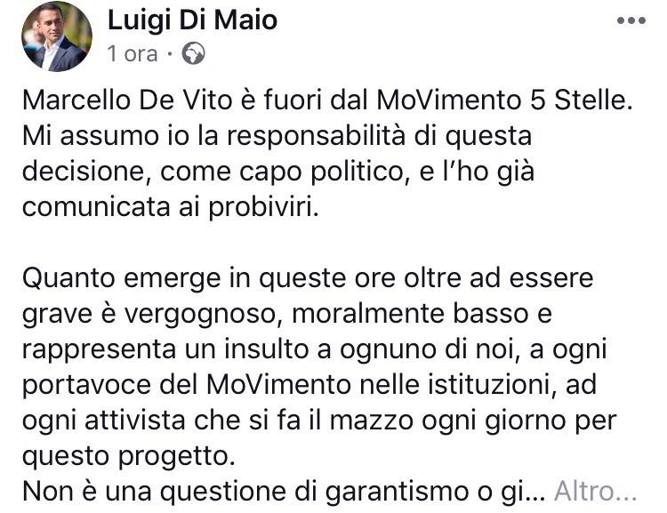 Di Maio Espelle  ‘De Vito’ dal&nbsp;Movimento